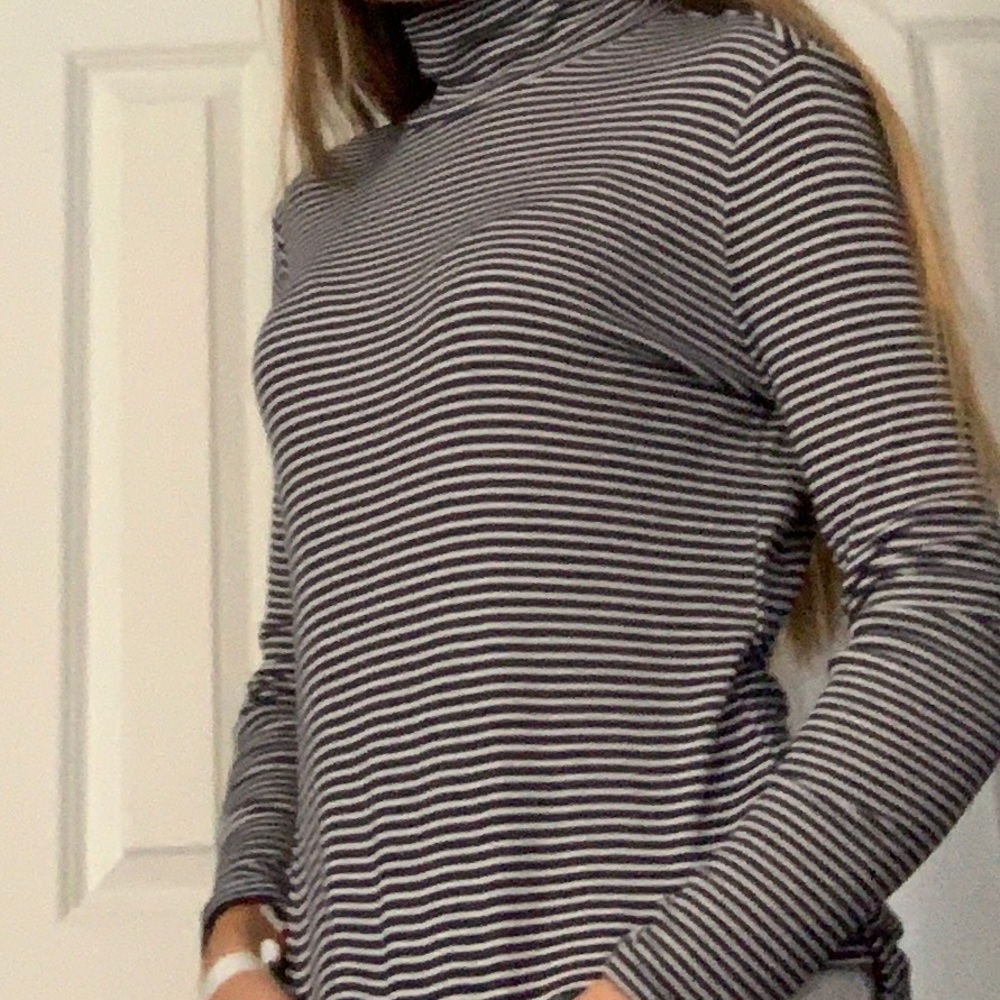Blue and white stripped turtleneck sweater